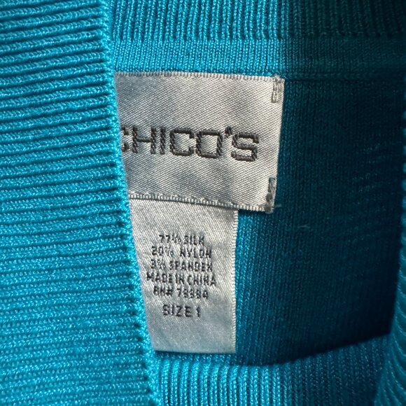 Chico's Turquoise Silk Blend Turtleneck Shell - Picture 4 of 5